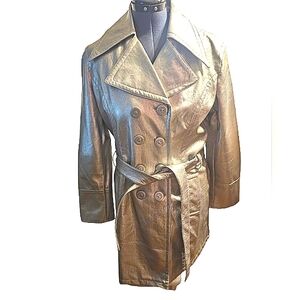 Last Kiss vintage silver pleather double breasted trench 2X